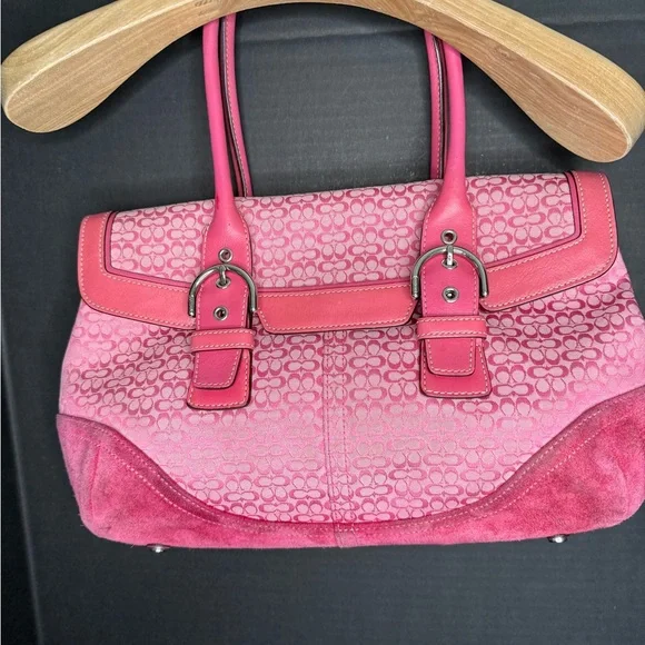 Vintage Coach 7080 pink soho signature canvas jacquard satchel purse suede trim - Picture 6 of 14
